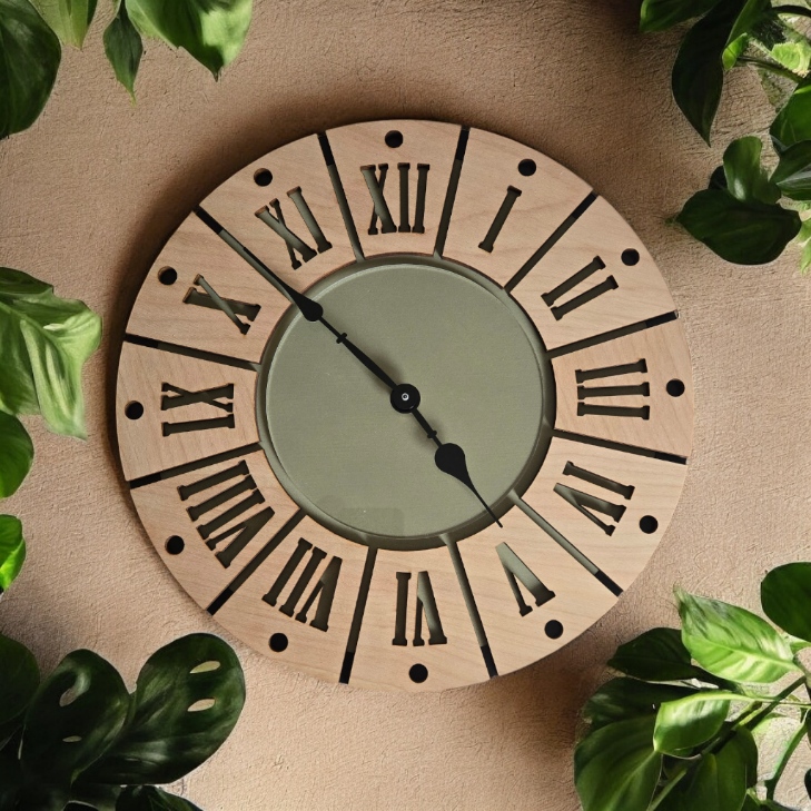 Handcrafted Wooden Roman Numeral Wall Clock