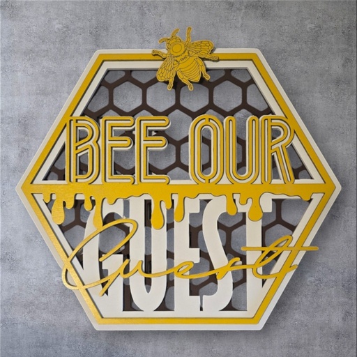 [SGN-00100]  Bee-Themed 'Bee Our Guest' Hexagon Wall Sign